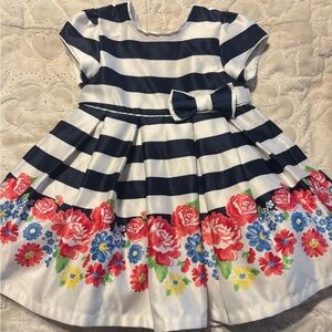 Little Me Navy Striped Floral Dress